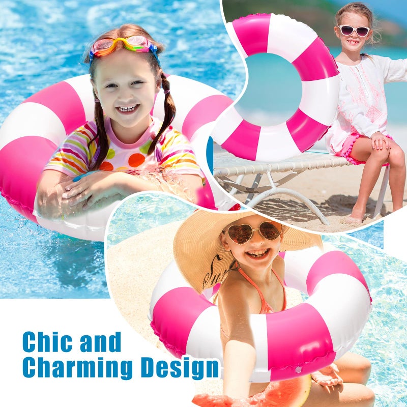 وولاين Whaline 4 قطع بيضاء ساخنة وردية اللون قابلة للنفخ للسباحة تطفو على الماء، حلقة سباحة مخططة، طباعة ممتعة، أنبوب للاسترخاء في حمام السباحة للمراهقين والبنات الصيفية وحفلات الشاطئ، 22.8 بوصة - Image 4